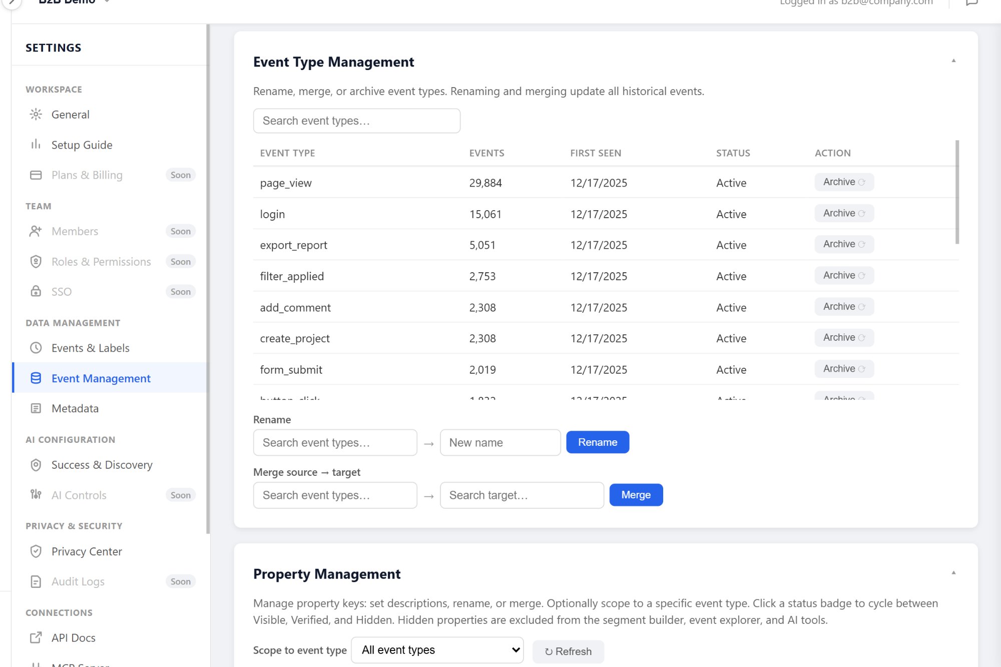 Prody Property Management - statuses, descriptions, rename, merge